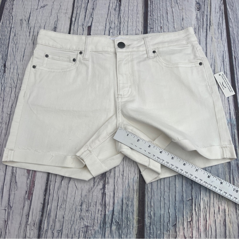 Daily Ritual Women's White(Cream) Denim Turn-Cuff Shorts Size 27 - Picture 5 of 13
